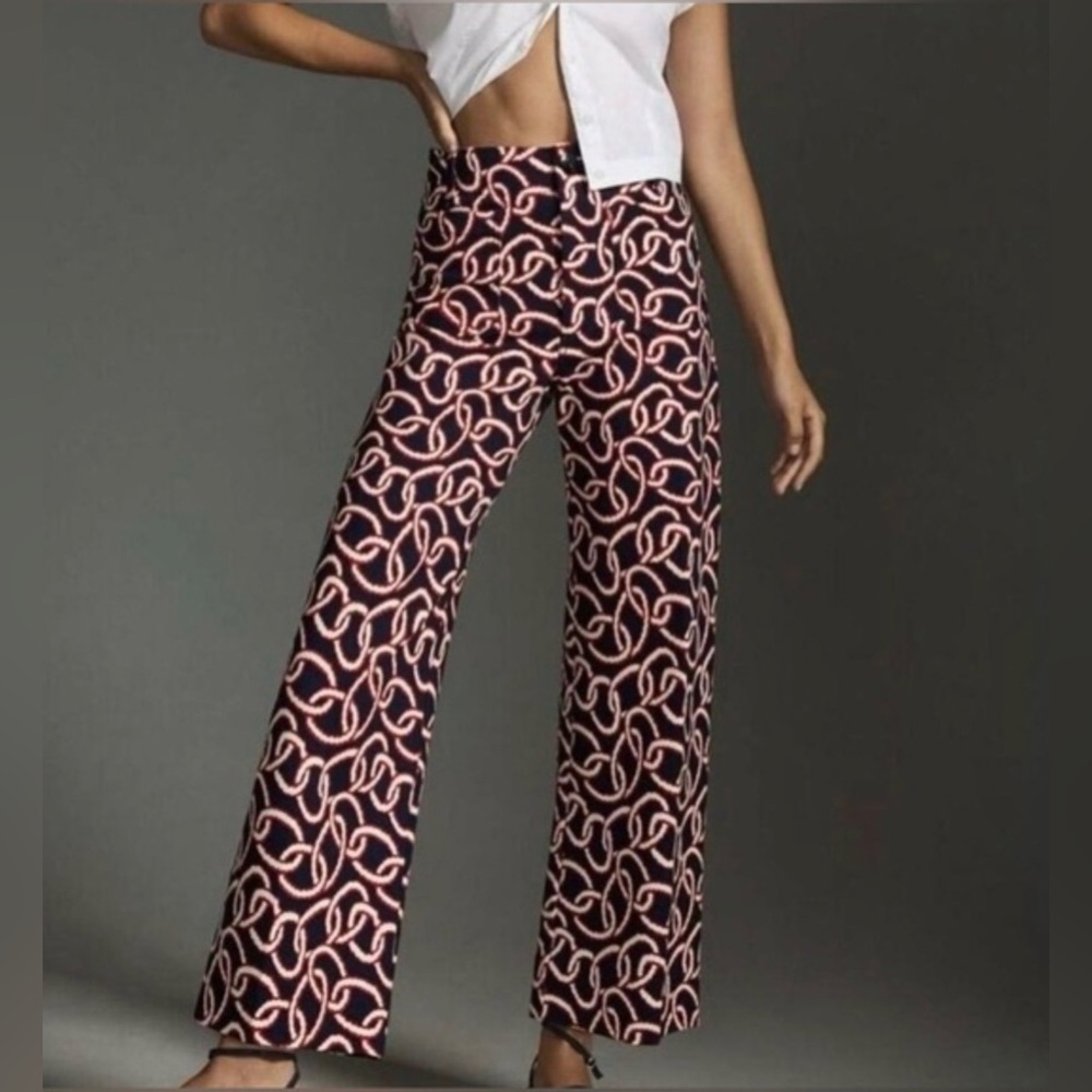 Anthropologie Colette Sailor Print Navy/Red Wide Leg Pants 29